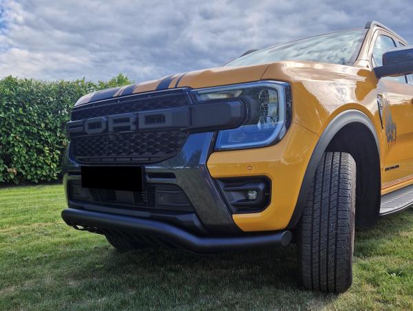 EU-Frontschutzrohr D: 70 mm inkl. Unterfahrschutzplatte, schwarz matt pulverbeschichtet, inkl. EG-Genehmigung für Ford Ranger Modell 2023